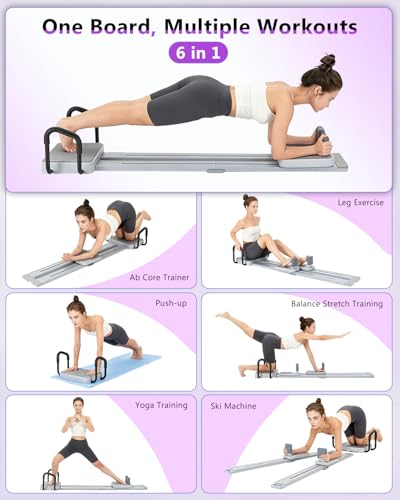 Pilates Board, 8-in-1 Pilates Equipment, Multifunctional Pilates Reformer Ab Machine for Home Workout, Full Body Workout Machine, Rowing Machine, Ski Machine for Exercise, Core Strengthening & Fitness