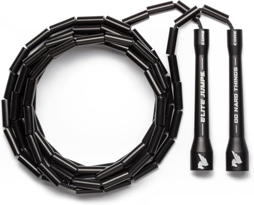 Elite Jumps - Do Hard Things 1” Beaded Jump Ropes | Crossover Jump Rope for Your Exercise Equipment | Segmented Jump Rope - color: Black/Black