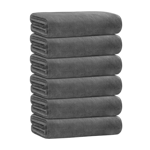 JML Microfiber Bath Towel Set with Hanging Loop, Grey, 30" x 60", 6 Pack | Large, Soft, Absorbent, Fast Drying, Lint Free, Fade Resistant, No Pilling, Lightweight, Compact - color: Grey, size: 6 Pack-30" x 60"
