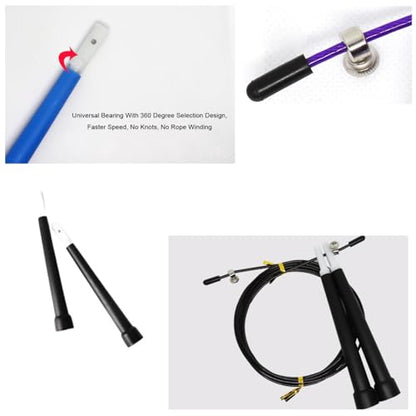 2 Pair Speed Jump Rope Handles Replacement Grip with Cable Mount Screw Rubber End Cap for Speed Jumping Rope Exercise Skipping Ropes Stainless Steel 2.5mm Wire Cord Repair Parts