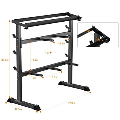 UBOWAY Compact Dumbbell Rack Stand Barbell Rack: Weight rack for Dumbbells, Olympic Barbell Bar, Olympic Weight Plates - Weight Storage Rack for Strength Training Home Gym Fitness Exercise Equipment