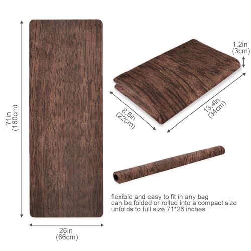 YETTASBIN Brown Solid Wood Yoga Mat for Women Men, Non Slip Exercise Mat Portable Travel Workout Mat with Storage Bag for Home Yoga, Pilates, Fitness 71x 26 Inch