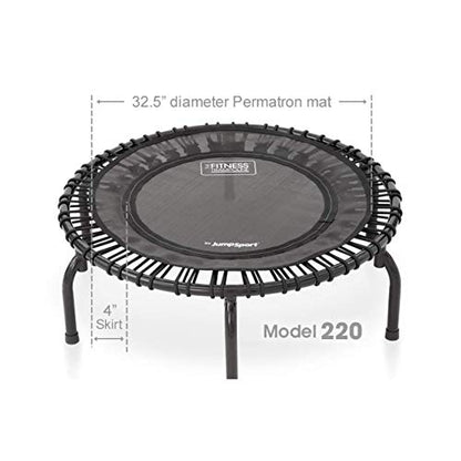 JumpSport 220 in Home Cardio Fitness Rebounder - Mini Trampoline with Handle Bar Accessory, Premium Bungees and Workout DVD
