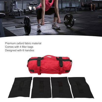 Multi-Purpose Fitness Sandbag with Filler Bags and 6 Handles, Oxford Fabric Training Weight Bag, for Indoor Gym - color: Red