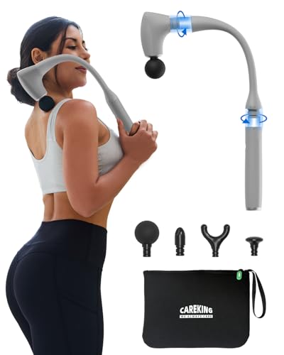 2-in-1 Detachable Massage Gun with Extension Handle, Back Massager for Pain Relief Deep Tissue, Handheld Muscle Massager for Neck Arm Shoulder Lower Back Thigh Waist,Gifts for Women Men,Grey