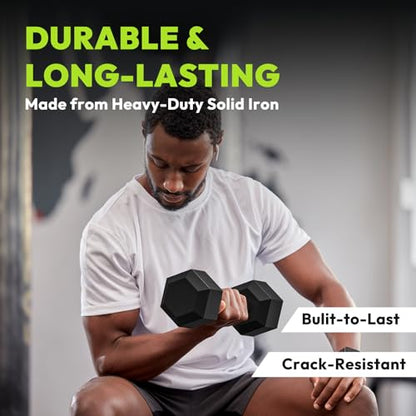 HANDBODE Hex Rubber Dumbbells - Enhanced Grip for Secure & Ergonomic Hold - Ideal for Strength Training and Home Gym Workouts, 20 LB Pair