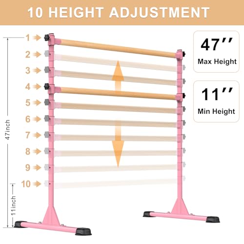 Freestanding Height Adjustable Ballet Barre - color: 4ft (Wood Crossbar, Pink)