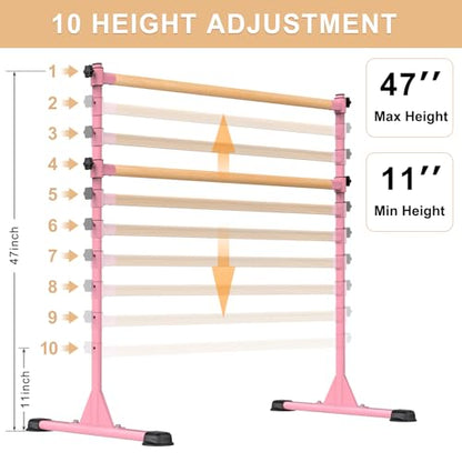 Freestanding Height Adjustable Ballet Barre - color: 4ft (Wood Crossbar, Pink)