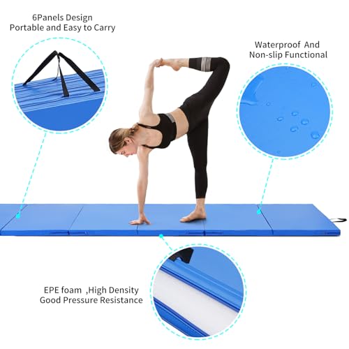 ZENOVA Gymnastics Mat 6'x3'x2''/4'x8'x2'' Exercise Mat Gym Mat for Home Aerobics Workout Foldable Tumbling Mat Children Gifts - color: 4FT x 8FT --Blue