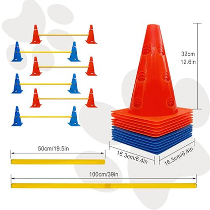 Dog Agility Hurdle Cone Set, Dog Agility Backyard Set Include Height cossbar Agility Rods, Dog Agility Equipment for Rehabilitation & Beginners(Blue+Orange) - color: Blue+Orange