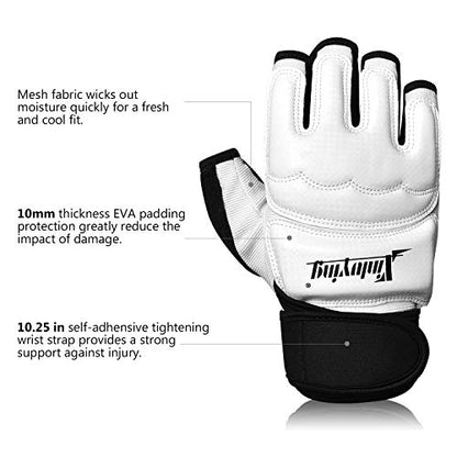 Punch Bag Boxing Martial Arts MMA Sparring Grappling Muay Thai Taekwondo Training PU Leather Wrist Wraps Gloves - color: White, size: X-Small