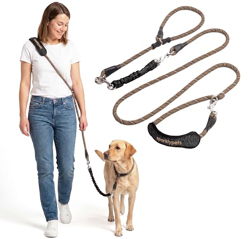 Bungee Rope Handsfree Leash for 1 Dog - Demovable Slip Lead - Waist or Hip Belt Leash for Dog Walking, Running, Carnicross - Medium & Large Breeds - color: Brown