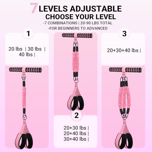 Resistance Bands with Handles and Foot Pedals, 3-Tube Adjustable Resistance Bands (20/30/40 lbs, 7 Levels Free Combination, Max 90 lbs), Natural Latex Anti-Break Exercise Bands