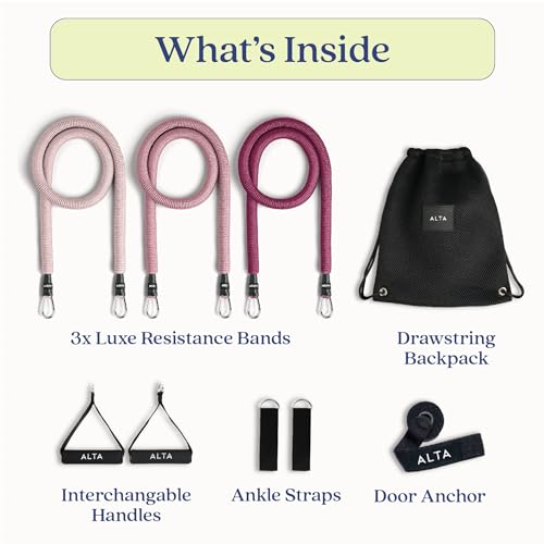 ALTA Resistance Tube Bands for Women - Full Kit Resistance Bands for Working Out with Handles, Ankle Straps, Door Anchor – Home Workout Bands for Physical Therapy, Pilates Long Exercise Bands Set