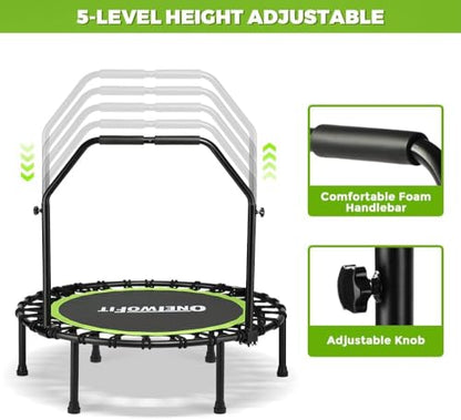 ONETWOFIT Foldable Rebounder Trampoline for Adults, 40/45” Mini Fitness Trampoline W/Adjustable Foam Handle Bungees, Quiet Exercise Trampoline for Personal Indoor Workout - size: 40inch
