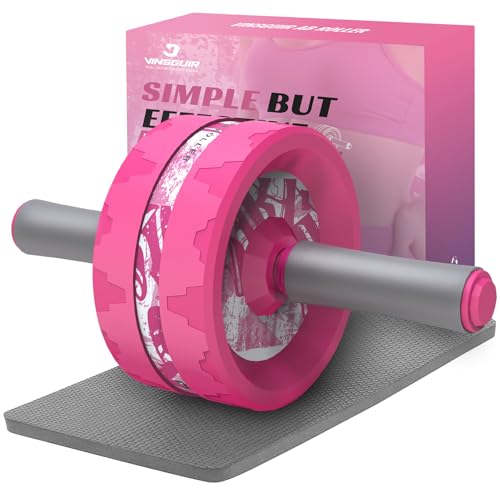 VINSGUIR Ab Roller Wheel, Abs & Core Workout Equipment for Home Gym with Knee Pad Accessories, Abdominal Wheel for Full-body Strength Training - color: Pink