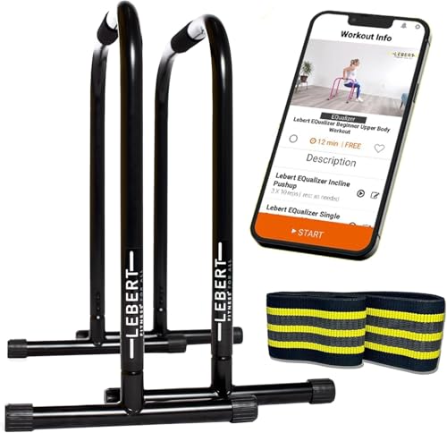 Lebert EQualizer Total Body Strengthener – Portable Dip Station for Full Bodyweight Training – Includes Hip Resistance Band & Online Coaching – Available in Standard & XL Sizes - color: Black Regular