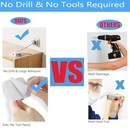 YEYA No Drill Anti-Tip Furniture Anchor, 10" Adjustable, 2 Pack | Upgraded, Strong 3M Adhesive Backing, Wall Anchors for Child Safety, White - size: 2 Count