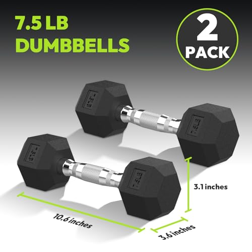 HANDBODE Hex Dumbbell Set, 2.5-65 lb Rubber Encased Exercise & Fitness Dumbbells, Weights Dumbbells Set of 2, Hand Weight for Strength Training - size: 7.5 Lb, Pair, style: Chrome Handle