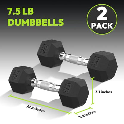 HANDBODE Hex Dumbbell Set, 2.5-65 lb Rubber Encased Exercise & Fitness Dumbbells, Weights Dumbbells Set of 2, Hand Weight for Strength Training - size: 7.5 Lb, Pair, style: Chrome Handle