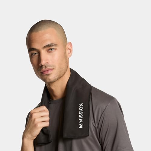 MISSION On-The-Go Cooling Towel - Soft, Lightweight Fabric - Cools Up to 2 Hours - UPF 50 Sun Protection - Machine Washable (Black) - color: Black