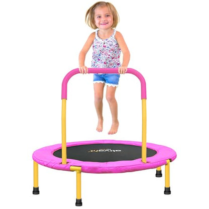 ATIVAFIT 36-Inch Toddler Trampoline with Foam Handle, Foldable Indoor Outdoor Mini Rebounder for Kids Ages 2–6 - color: Pink and yellow