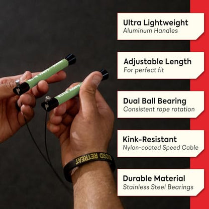 Elite Jumps Surge Professional Speed Rope for Double Unders - Patented Dual Bearing Ultra Light-Weight Handle for Premium Spin Control and Kink-Resistant Cable for fast Speed Jump Rope - color: Neon Green