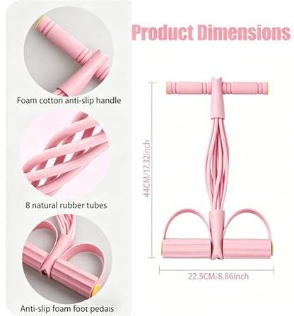 8 Tube Resistance Band with Foot Pedal & Handles, Pink Purple 2 Pack, Resistance Bands for Full Body Workout, Abs, Arms, Legs & Core Training