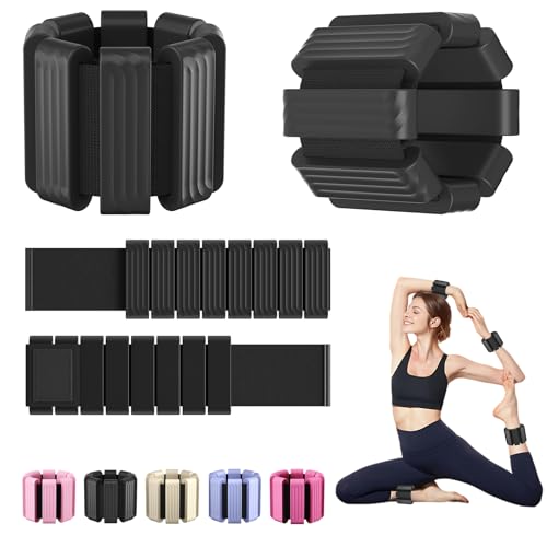 Pilates Wrist and Ankle Weights for Women - Adjustable Weighted Bangles for Men, 2 lbs Weighted Arm Bands Foot Leg Weights for Walking, Yoga, Training, Exercise, Running, Set of 2 (1LB Each) - color: Black