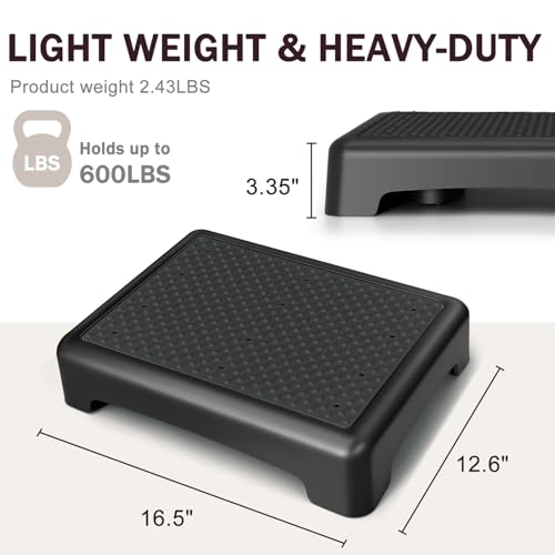 Bed Step for High Beds Adults - 3.35" Barefoot-Comfortable TPE Soft Pad Mobility Step Stool for Seniors & Post Surgery, 600lb Heavy Duty Anti-Flip Step for Car, SUV, RV & Bathroom (Black-Black)