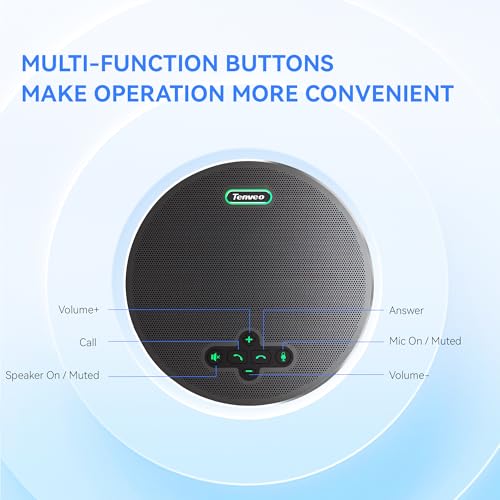 Tenveo MagiCall Pro Bluetooth Conference Speakerphone, Bluetooth/Dongle/USB, 8 AI Noise-Canceling Microphones, 360° Voice Pickup, 18H Talk Time, Compatible with Zoom, Teams & OBS, for 12–15 People - color: Silver