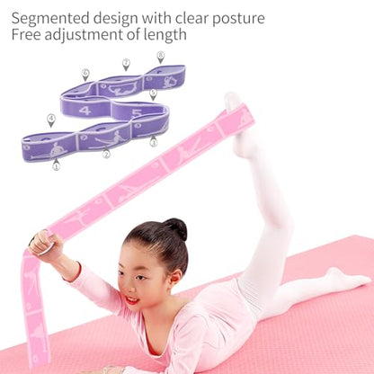 2 PCS Kids Stretching Strap - 8-Loop Adjustable Stretch Bands for Dance, Ballet, Yoga, Gymnastics Workout, Children‘s Fitness Equipment, Stretching Resistance Bands and Home Flexibility Training