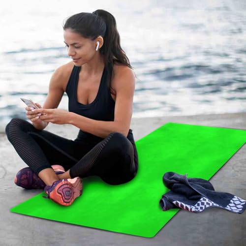 Yoga Mat Neon Green Solid Color 1 mm Non‑Slip Fitness Exercise Mat Lightweight Travel Workout Mat for Gym, Pilates & Stretching, Incluede Storage Bag