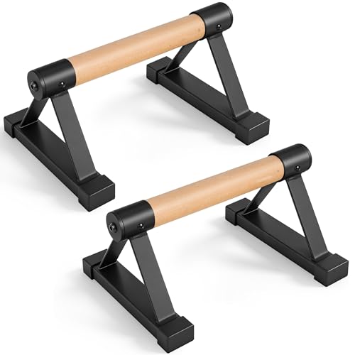 Wood Push Up Bars Parallettes Bars with Rubber Feet, Anti-slip Handstand Bars for Calisthenics, Equipment for Home, Push Up Handles for Floor, Handstand Push Up Handles, Support 600 LB