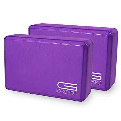 Golberg Foam Yoga Block – For Fitness, High Intensity Support and Improving Strength or Flexibility Pink/Green/Dark Green/Purple/Blue – 1/2/4 Pack - color: 2 Pack Purple