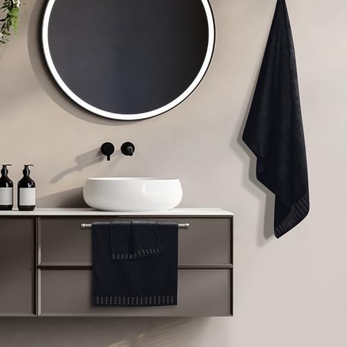 MALLONI HOME Ultra Soft 3 Pack Cotton Towel Set, Contains a Bath Towels 28x55 inch, a Hand Towels 16x24 inch & a Wash Coths 12x12 inch, Ideal Everyday use, Compact & Lightweight - Black - color: Black, size: 3 Pack Set