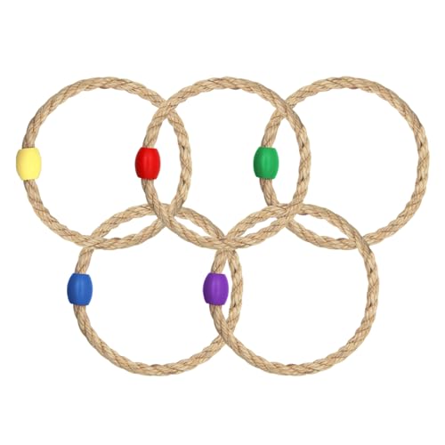 5 Pcs Multicolor Sisal Rope Ring Toss Game Replacement Parts, Outdoor Toss Rings for Speed and Agility Practice Game,Yard Games Lawn Games for Party (5 Colors-Red,Blue,Yellow,Green,Purple)