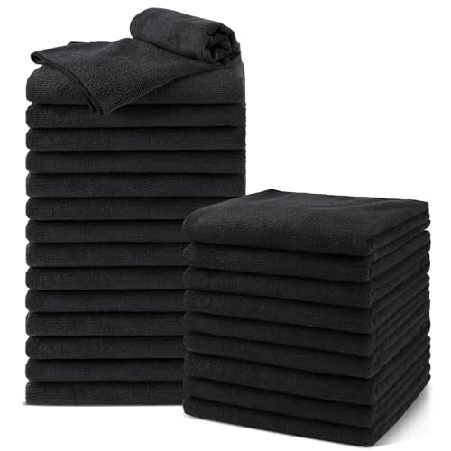 Salon Towels 24 Pack, Microfiber Barber Towels Bulk, (16x29 inches) Hair-Drying Cloth Super Soft Black Hand Cloth for Gym, Bath, Spa Use and Home Beauty Care(Not Bleach Proof) - color: Black, size: 24PK