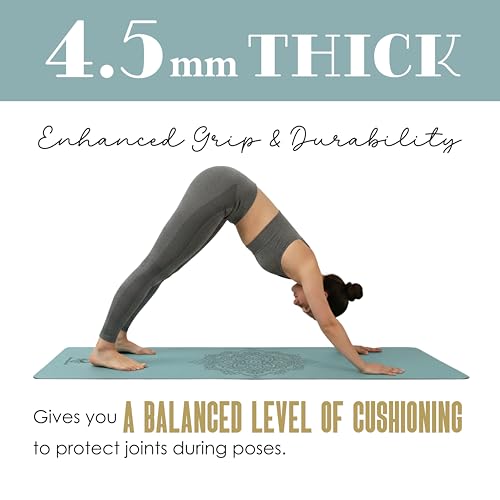 4.5mm Non Slip Yoga Mat with Strap, PU Top & Rubber Base Exercise Mat for Yoga, Pilates, Hot Yoga, Fitness, Stretching & Home Workout