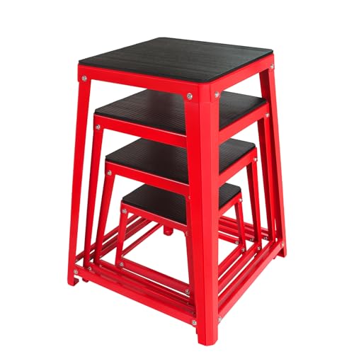 Plyometric Platform 12/18/20/24 Inch Fitness Exercise Jump Box Step for Fitting, Plyometric Jumping Exercise Training - color: Red 4P