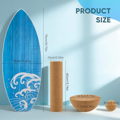 Surf Balance Board Wooden Balance Board,3 Modes Wobble Board Trainer with Roller, Exercise Balancing Stability Trainer for Improve Balance, Surf Trainer & Sports Trainer Wobble Board