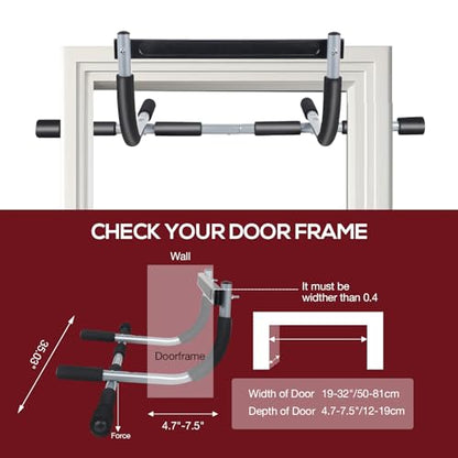 GYE Doorway Pull Up Bar for Home Gym, Adjustable Width, Heavy-Duty Steel，Max Limit 440 lbs Upper Body Fitness Workout Bar with Foam Grips，Indoor Portable Upper Body Workout Bar for Strength Training