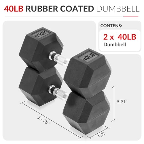 Hex Dumbbells Rubber Coated Hand Weights for Exercises and Fitness, Pairs Set, Multiple Sizes