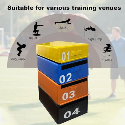 4-in-1 Plyometric Jump Box Set, Height-Adjustable Soft Foam Plyo Boxes for Stackable Home Gym & Commercial Training | Non-Slip Exercise Equipment for Kids & Adults(Size:75 * 55 * 15cm)