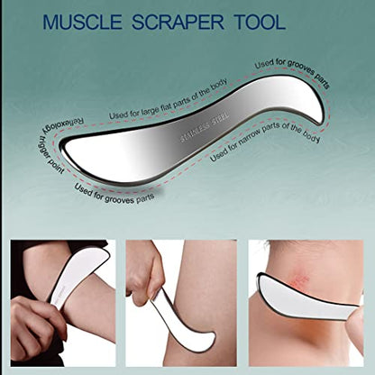 3 in 1 304Stainless Steel Muscle Scraper Tools Set,Scraping Massage Tools for Physical Therapy,Derma Edge Massage Tool & GuaSha Massage Scraper Tool,IASTM Tools,Guasha Tool for Body