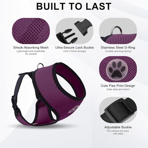 BINGPET Small Dog Harness, No Pull Step-in Puppy Pet Vest, Purple - color: Purple, size: XS (NECK: 10", CHEST: 10"-14")