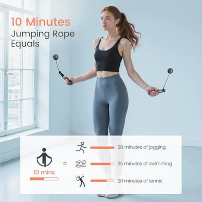 Cordless Jump Rope with Counter, Weighted Ropeless Skipping Rope for Fitness, Adjustable 2-in-1 Jump Rope for Women Men, Digital Calorie Counter, Tangle-Free Home Gym Workout Equipment