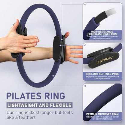 PhysKcal Pilates Kit, 15-Inch Pilates Ring with 1x Core Ball, 3X Resistant Loops and 2X Flex Bands, Home Pilates Equipment Set and Mat Pilates Essential Kit