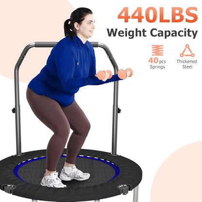 HYD-Parts 40" 48" Mini Trampoline for Adults and Kids Exercise Rebounder with Adjustable Bar Fitness Trampoline Indoor Max Load 330 440lbs - color: Blue-48in