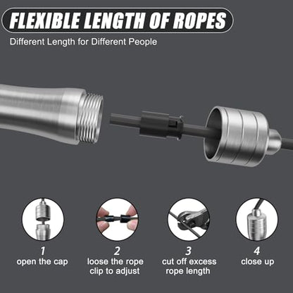 𝐒𝐩𝐞𝐞𝐝 𝐉𝐮𝐦𝐩 𝐑𝐨𝐩𝐞 𝐟𝐨𝐫 𝐅𝐢𝐭𝐧𝐞𝐬𝐬 - Skipping Rope for Women Men Exercise with Adjustable Length Jumping Rope and Alloy & Silicone Handles Suitable for Workout Boxing Home Gym - color: BlackWeighted